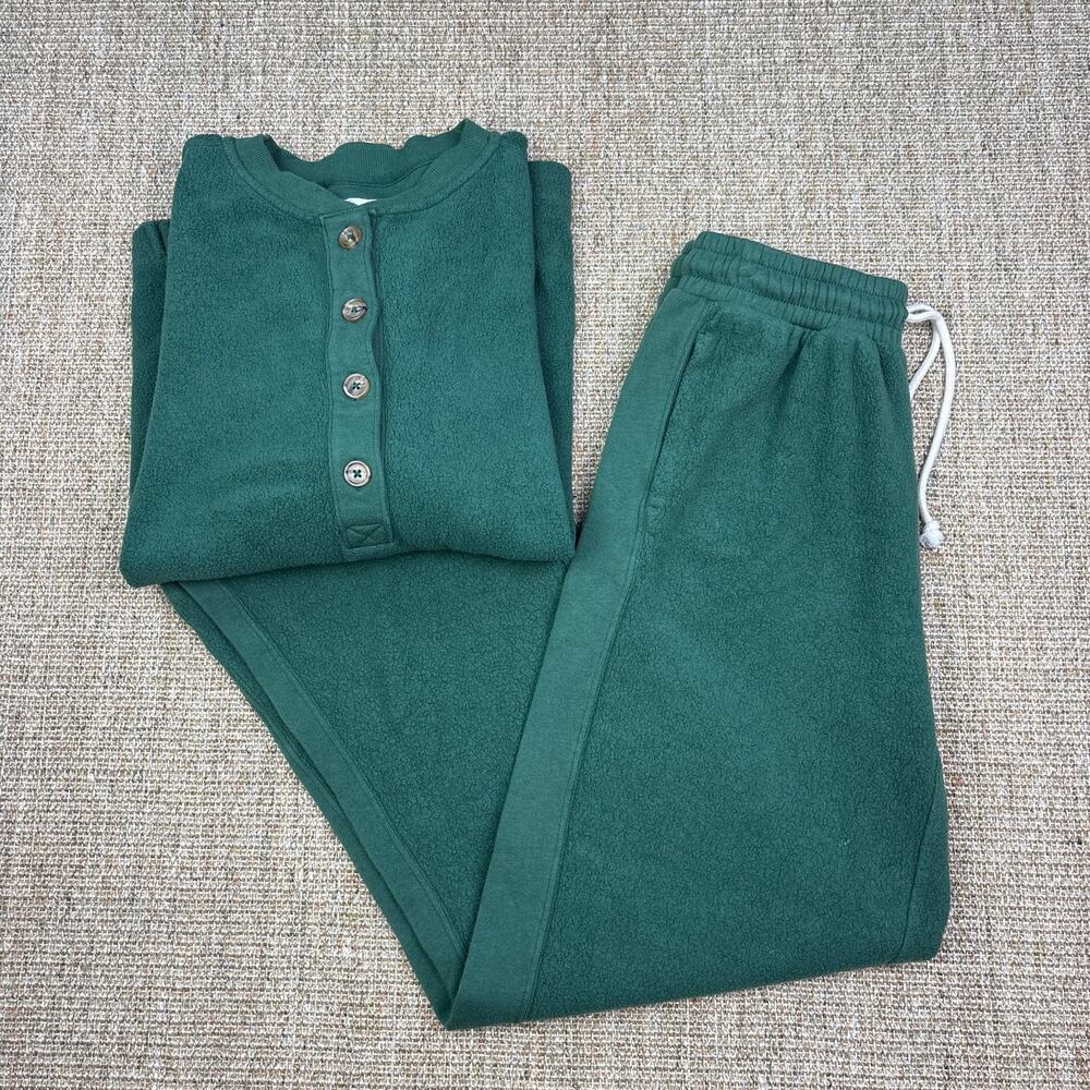 🌲 Aerie Fleece Henley Matching Sweat Set | Size XS | Forest Green